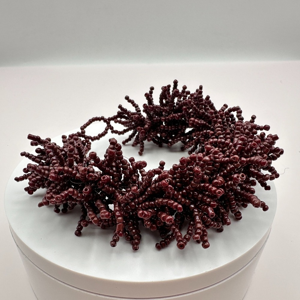 Vintage Y2K Maroon Seed Beaded Cluster Fringe Bracelet Statement Boho Jewelry
